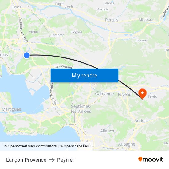 Lançon-Provence to Peynier map