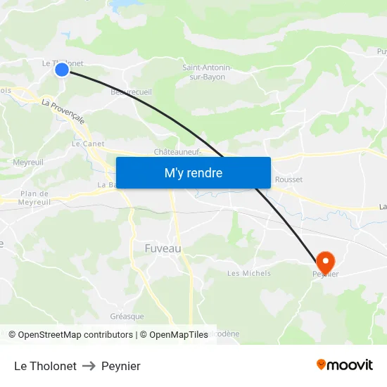 Le Tholonet to Peynier map