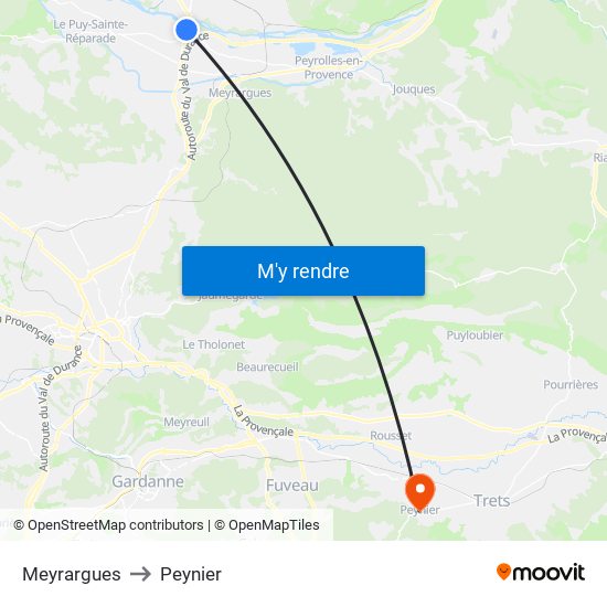 Meyrargues to Peynier map