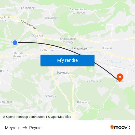 Meyreuil to Peynier map