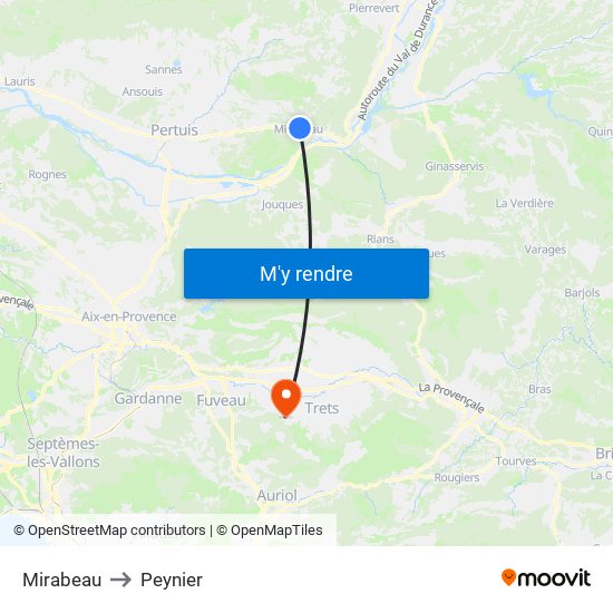 Mirabeau to Peynier map