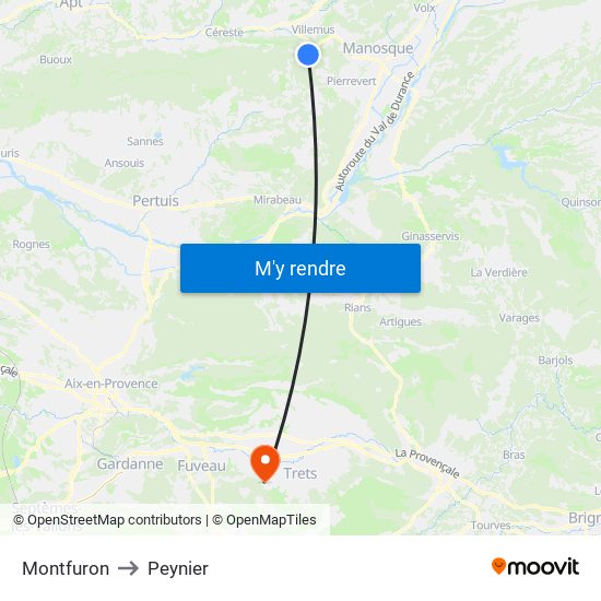 Montfuron to Peynier map