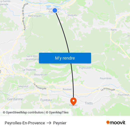 Peyrolles-En-Provence to Peynier map