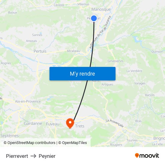 Pierrevert to Peynier map