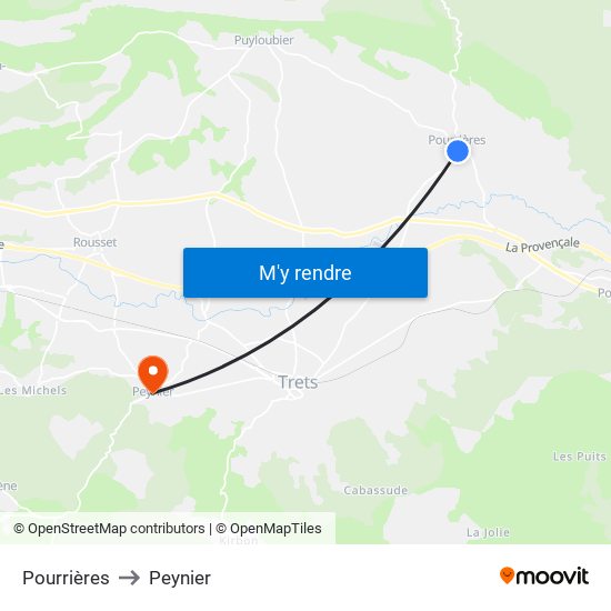 Pourrières to Peynier map