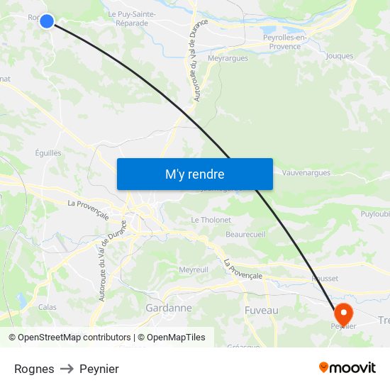 Rognes to Peynier map