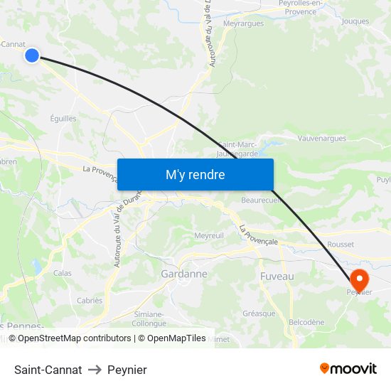 Saint-Cannat to Peynier map