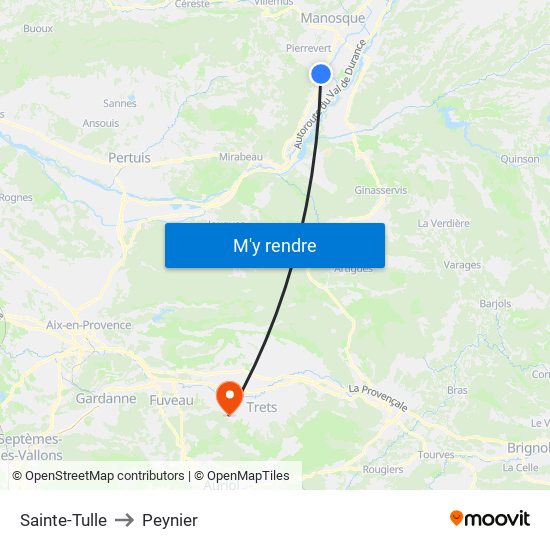 Sainte-Tulle to Peynier map
