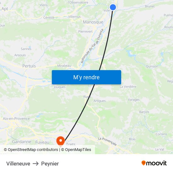 Villeneuve to Peynier map