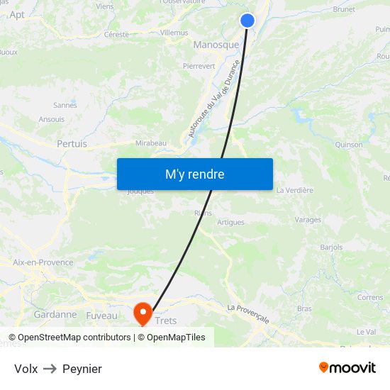 Volx to Peynier map