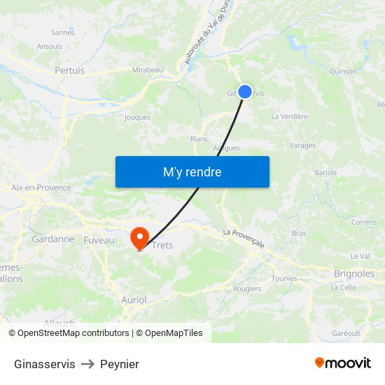 Ginasservis to Peynier map