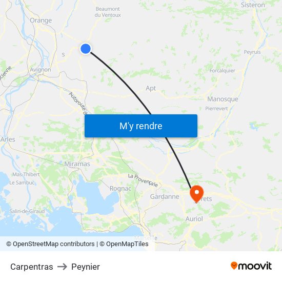 Carpentras to Peynier map