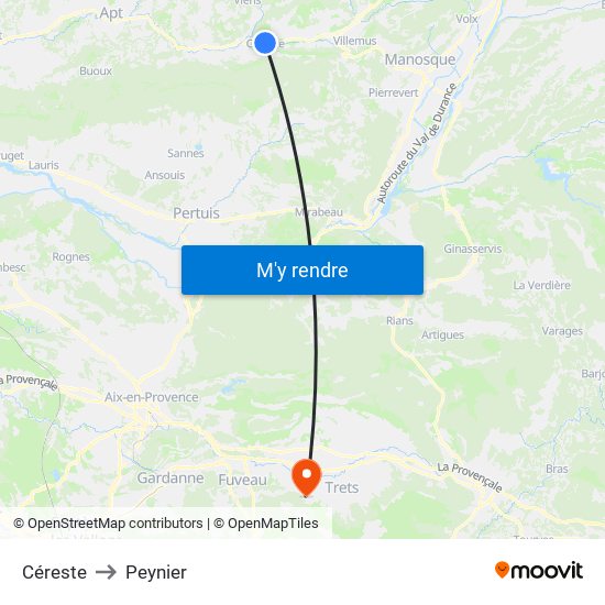 Céreste to Peynier map