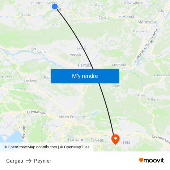 Gargas to Peynier map