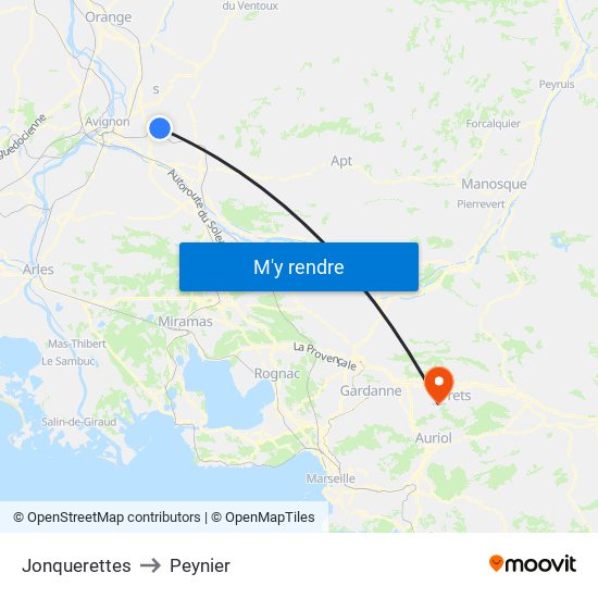 Jonquerettes to Peynier map