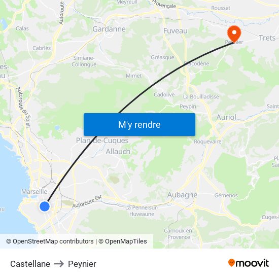 Castellane to Peynier map