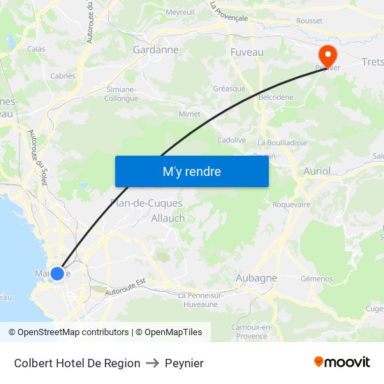 Colbert Hotel De Region to Peynier map