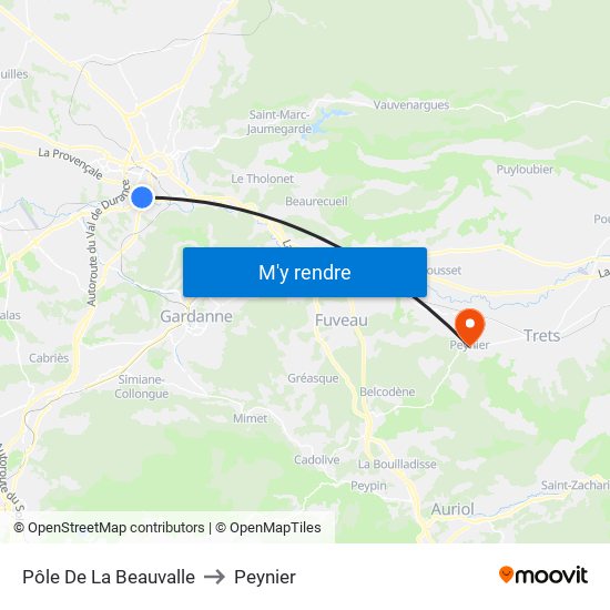 Pôle De La Beauvalle to Peynier map