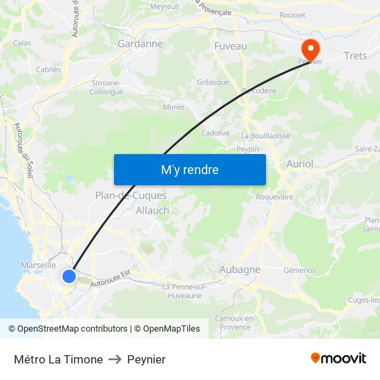 Métro La Timone to Peynier map