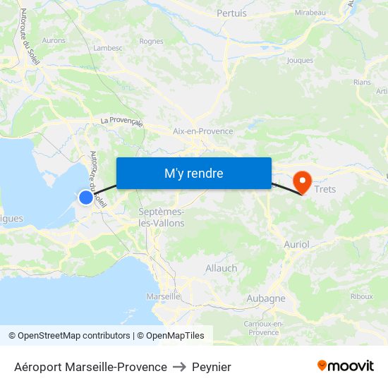 Aéroport Marseille-Provence to Peynier map