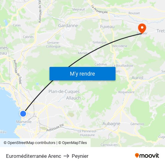 Euroméditerranée Arenc to Peynier map