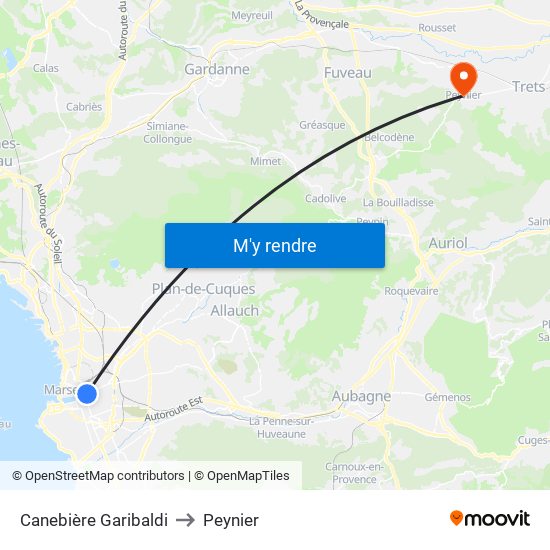Canebière Garibaldi to Peynier map
