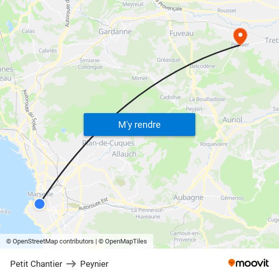 Petit Chantier to Peynier map