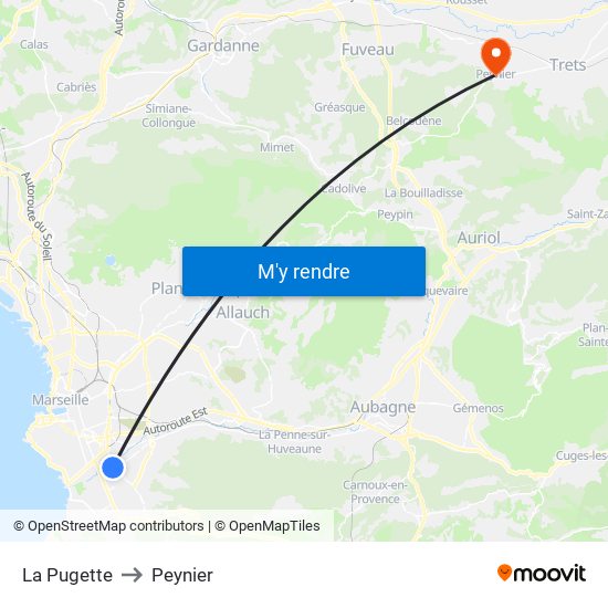 La Pugette to Peynier map