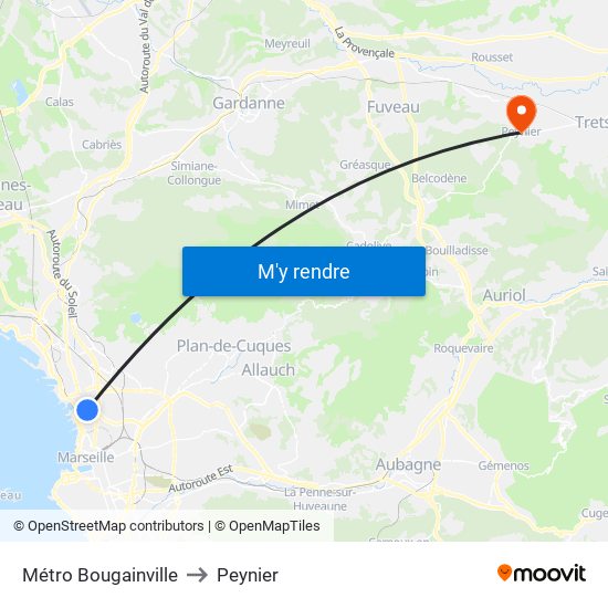 Métro Bougainville to Peynier map