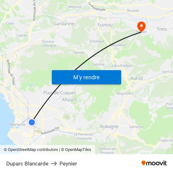 Duparc Blancarde to Peynier map