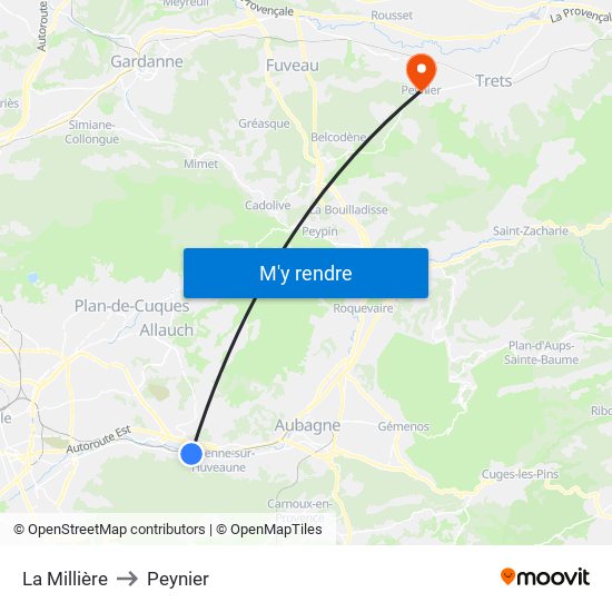 La Millière to Peynier map
