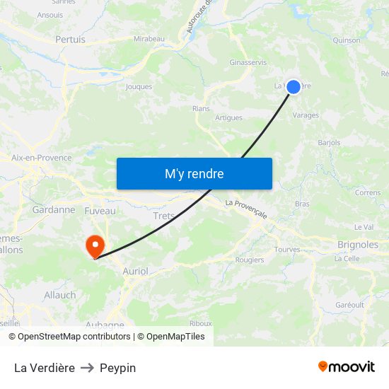 La Verdière to Peypin map