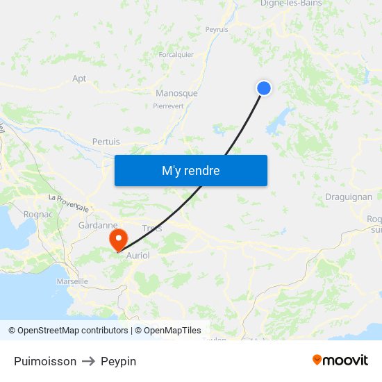 Puimoisson to Peypin map