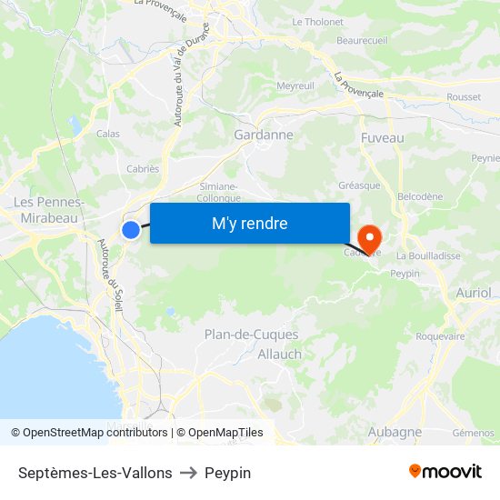 Septèmes-Les-Vallons to Peypin map
