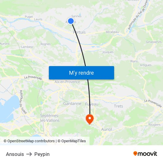 Ansouis to Peypin map