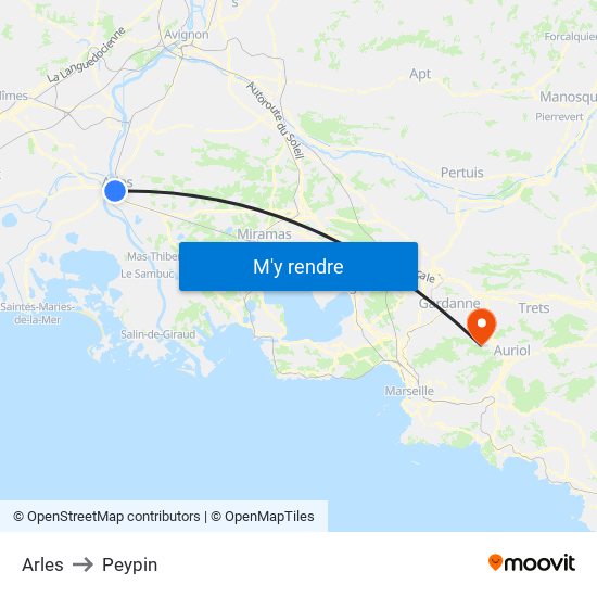Arles to Peypin map