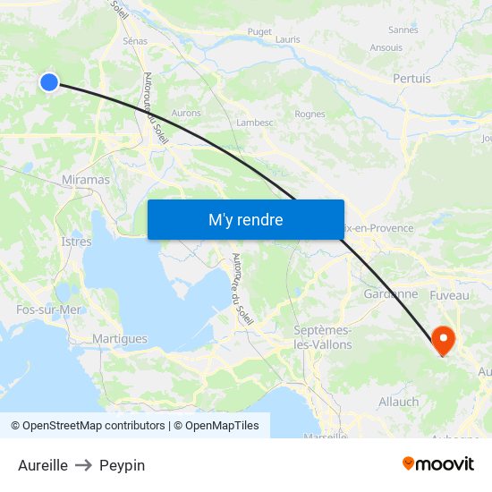 Aureille to Peypin map
