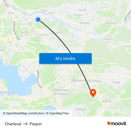 Charleval to Peypin map