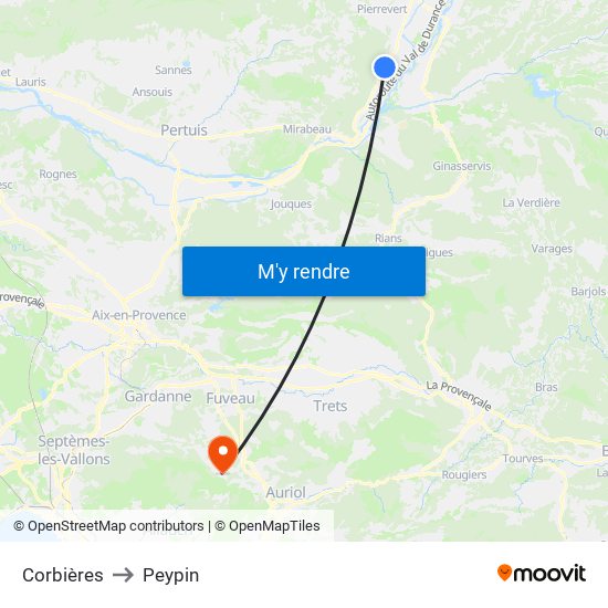 Corbières to Peypin map
