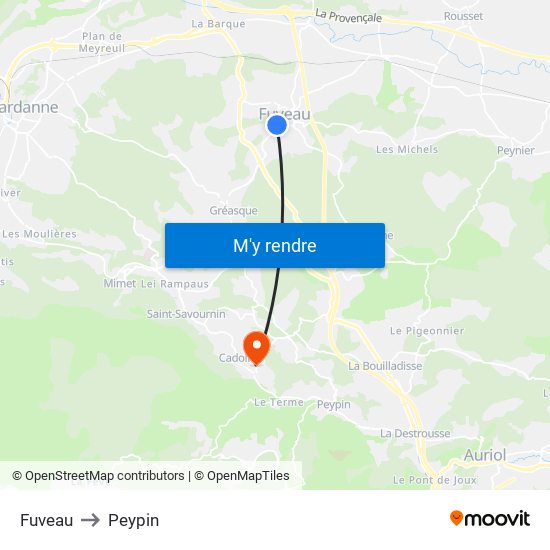 Fuveau to Peypin map