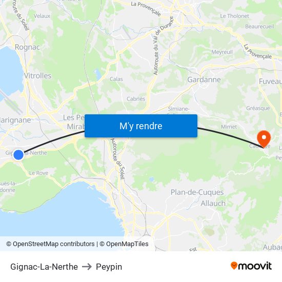 Gignac-La-Nerthe to Peypin map