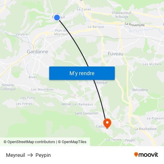 Meyreuil to Peypin map