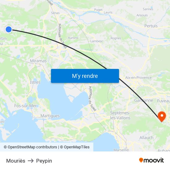 Mouriès to Peypin map
