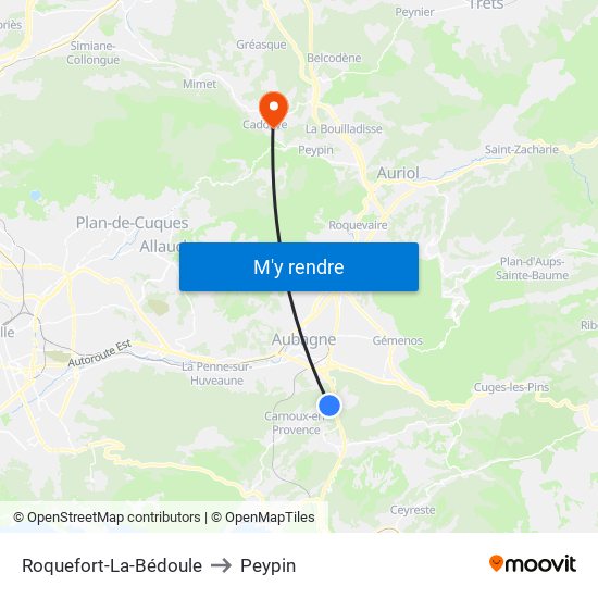 Roquefort-La-Bédoule to Peypin map