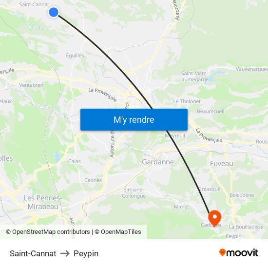 Saint-Cannat to Peypin map