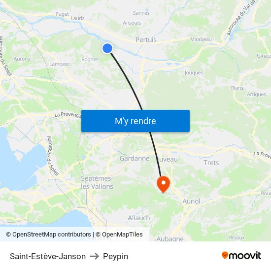 Saint-Estève-Janson to Peypin map