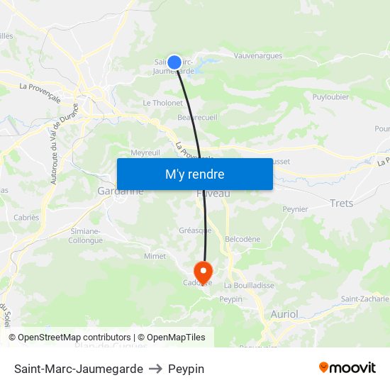 Saint-Marc-Jaumegarde to Peypin map