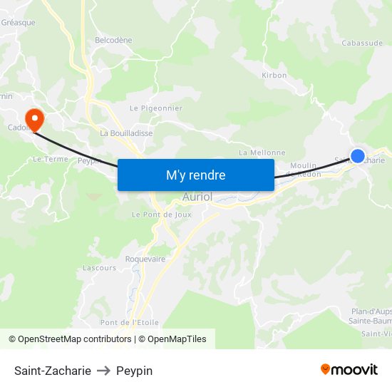 Saint-Zacharie to Peypin map