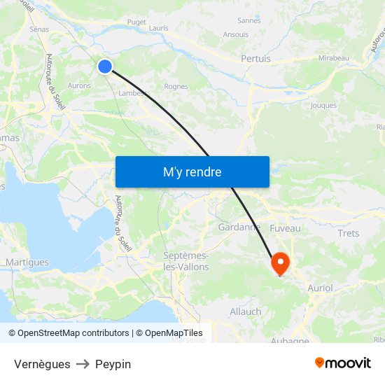 Vernègues to Peypin map