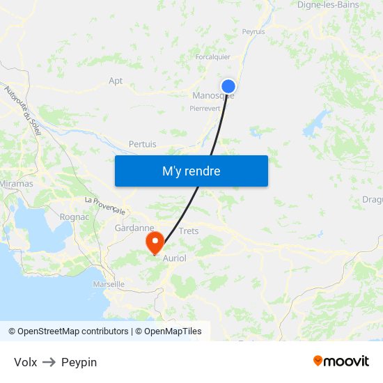 Volx to Peypin map